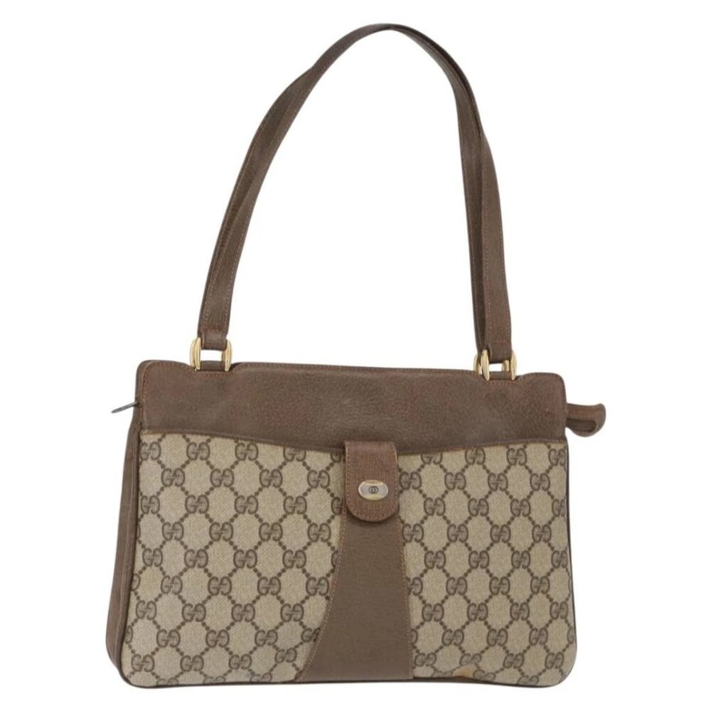 GUCCI GG Supreme Tote Bag PVC Beige Gold Auth BA8621